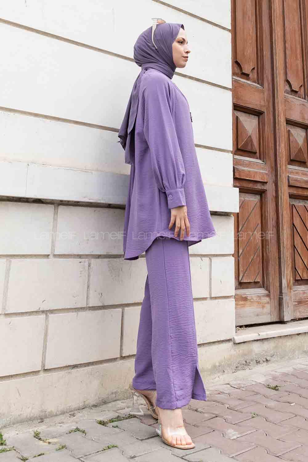 Purble Mandarin Collar Long Arm With Brooch Ayrobin Regular Trousers Comfortable Suit
