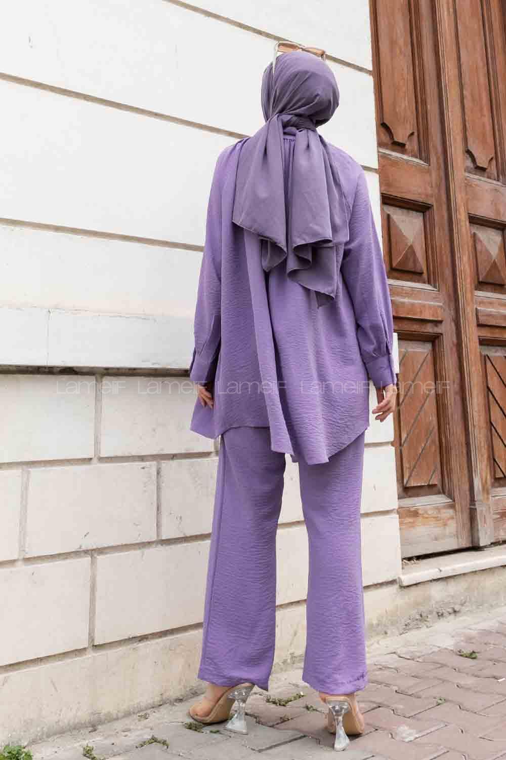 Purble Mandarin Collar Long Arm With Brooch Ayrobin Regular Trousers Comfortable Suit