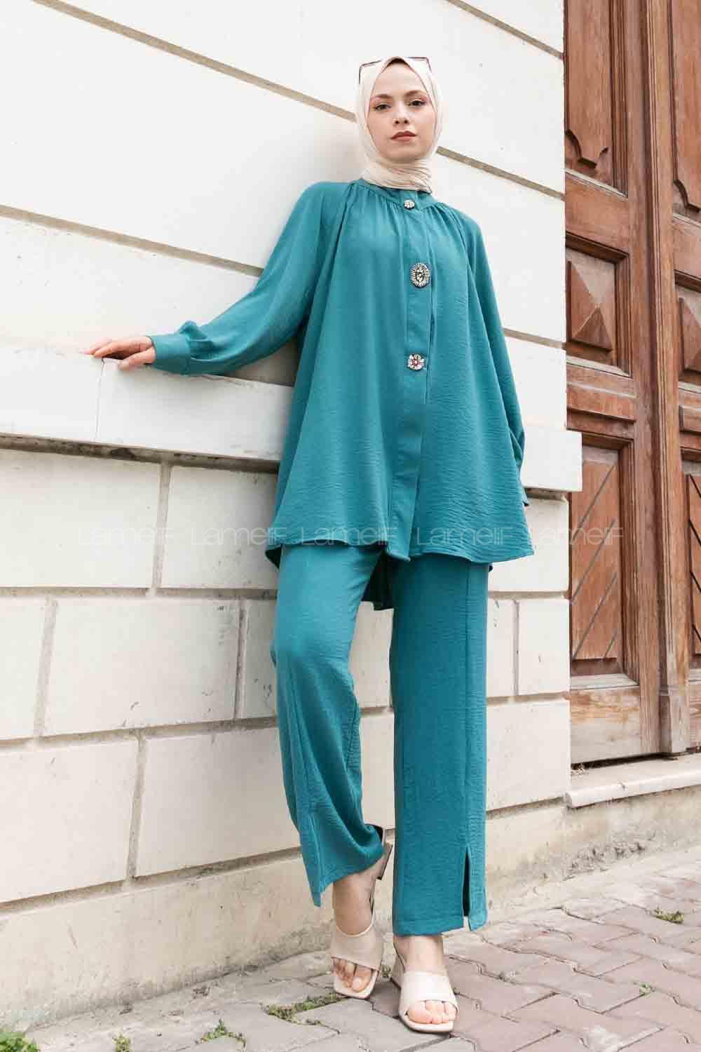 Oil Green Mandarin Collar Long Arm With Brooch Ayrobin Regular Trousers Comfortable Suit