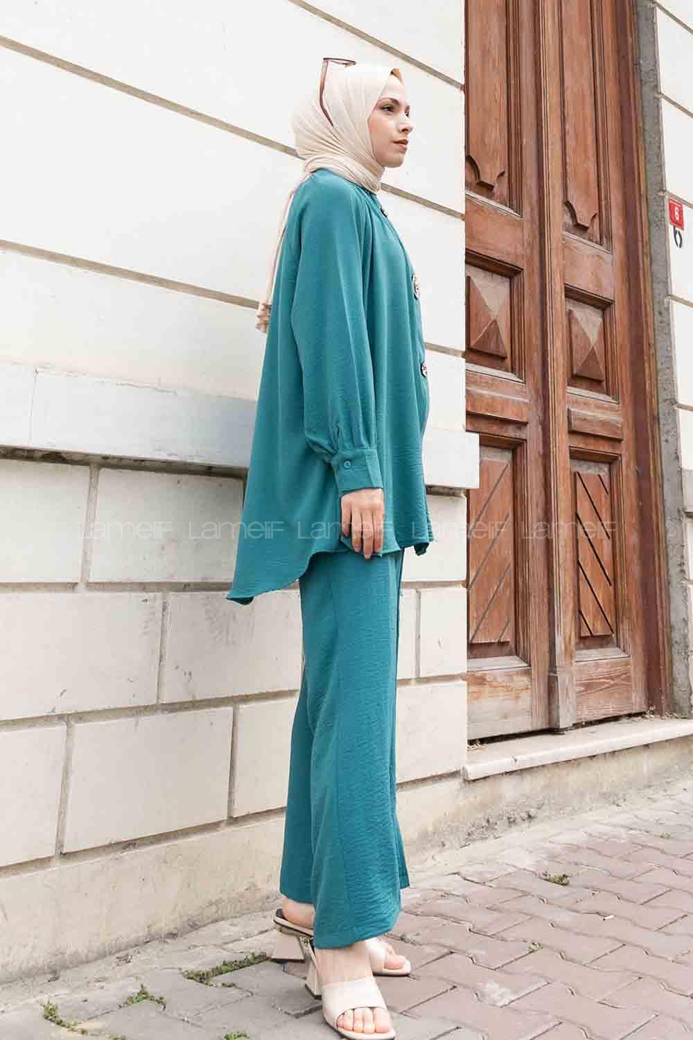 Oil Green Mandarin Collar Long Arm With Brooch Ayrobin Regular Trousers Comfortable Suit