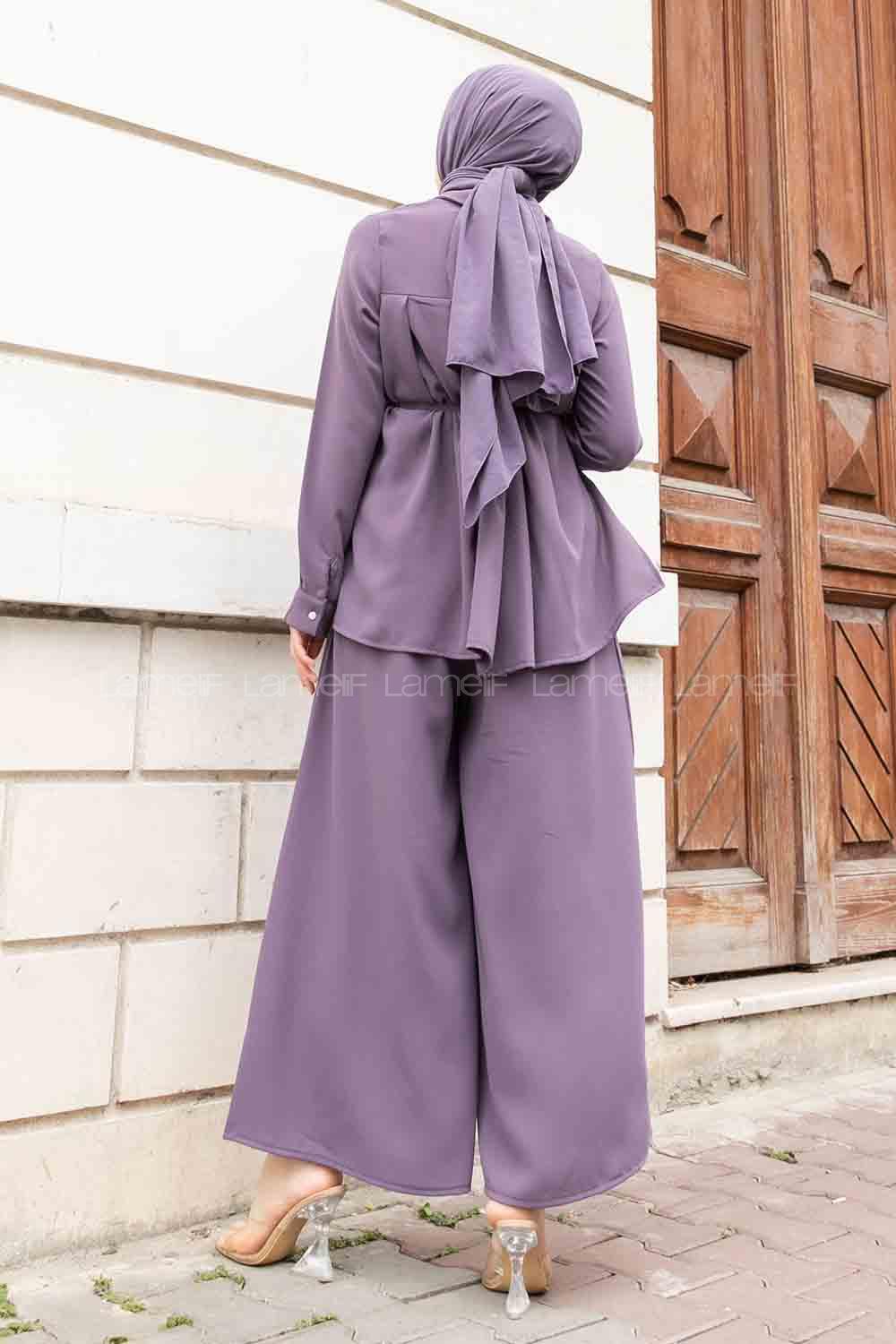 Plato Shirt Collar Long Arm Belted Crepe Fabric Regular Trousers Comfortable Suit
