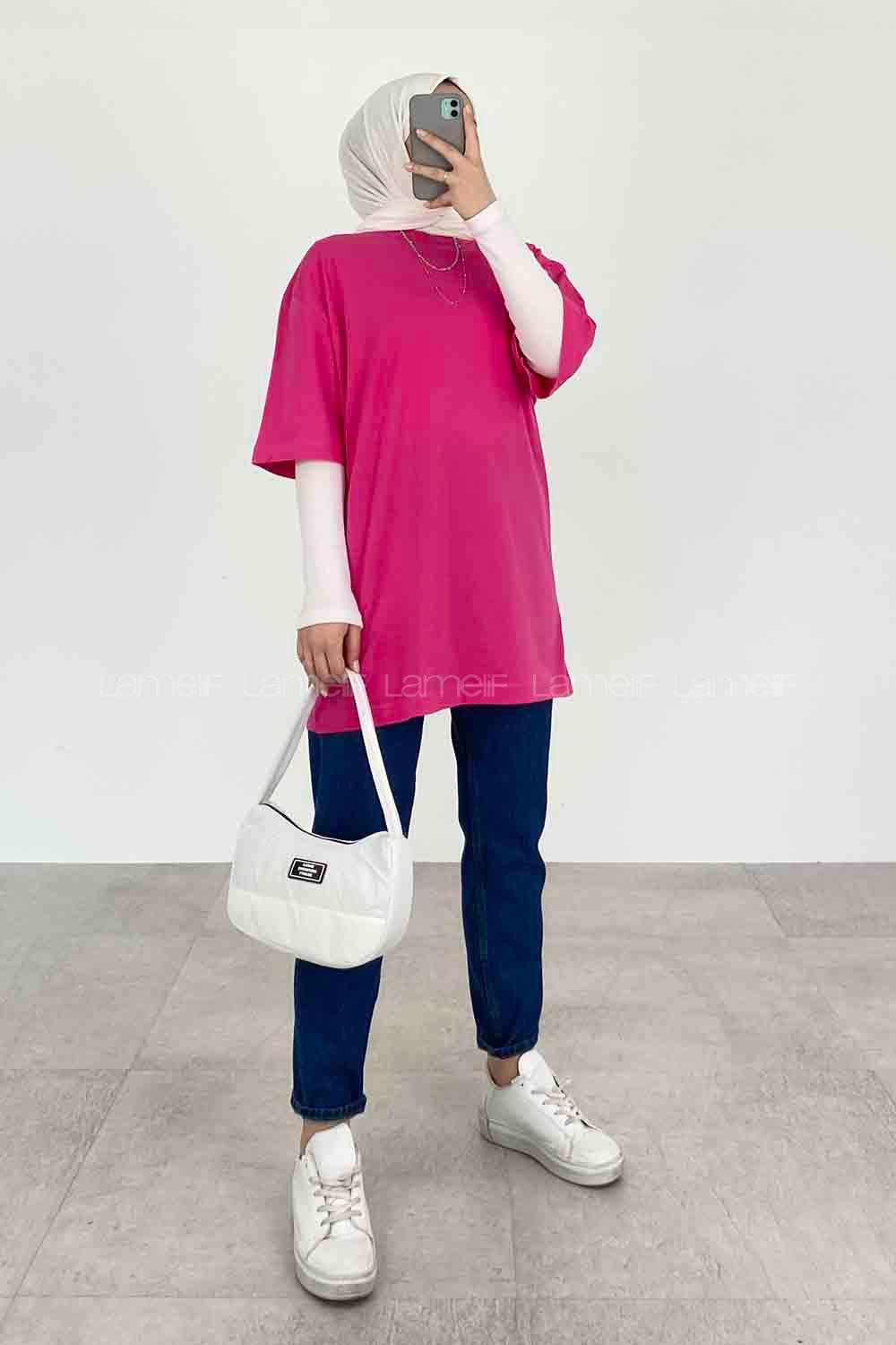 Fuchsia Crew Neck Short Arm Cotton Unprinted T-shirt