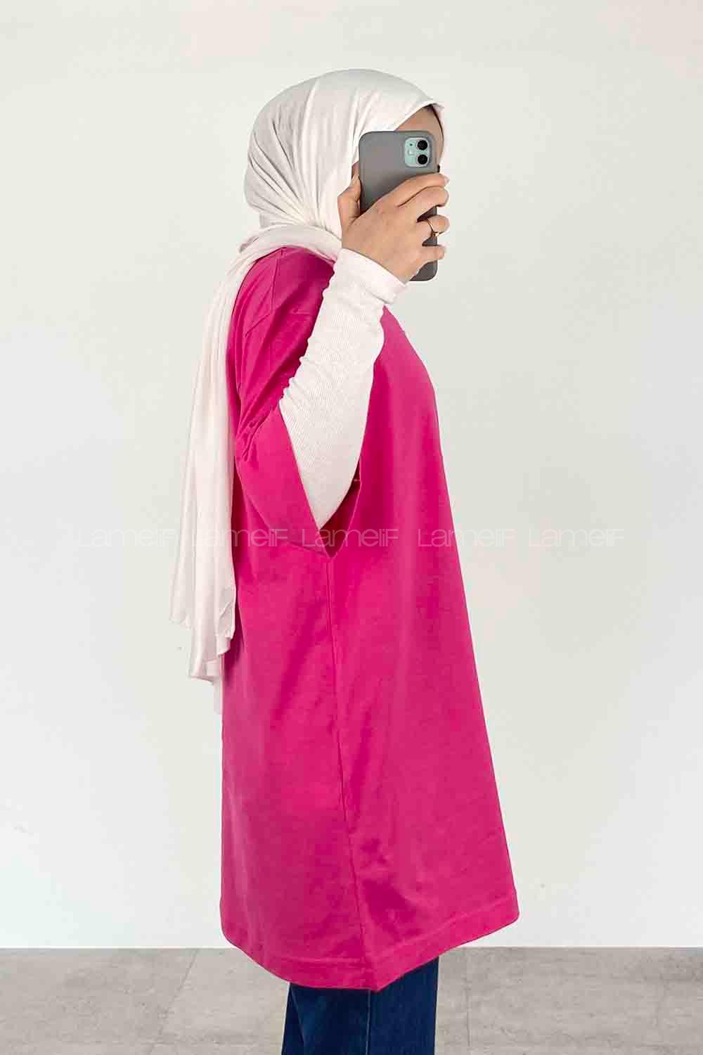 Fuchsia Crew Neck Short Arm Cotton Unprinted T-shirt