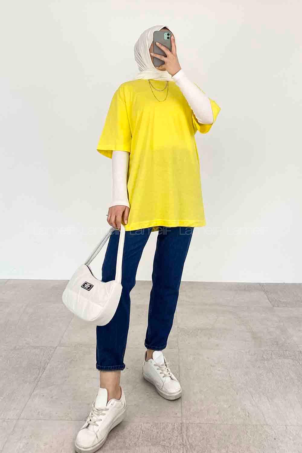 Yellow Crew Neck Short Arm Cotton Unprinted T-shirt
