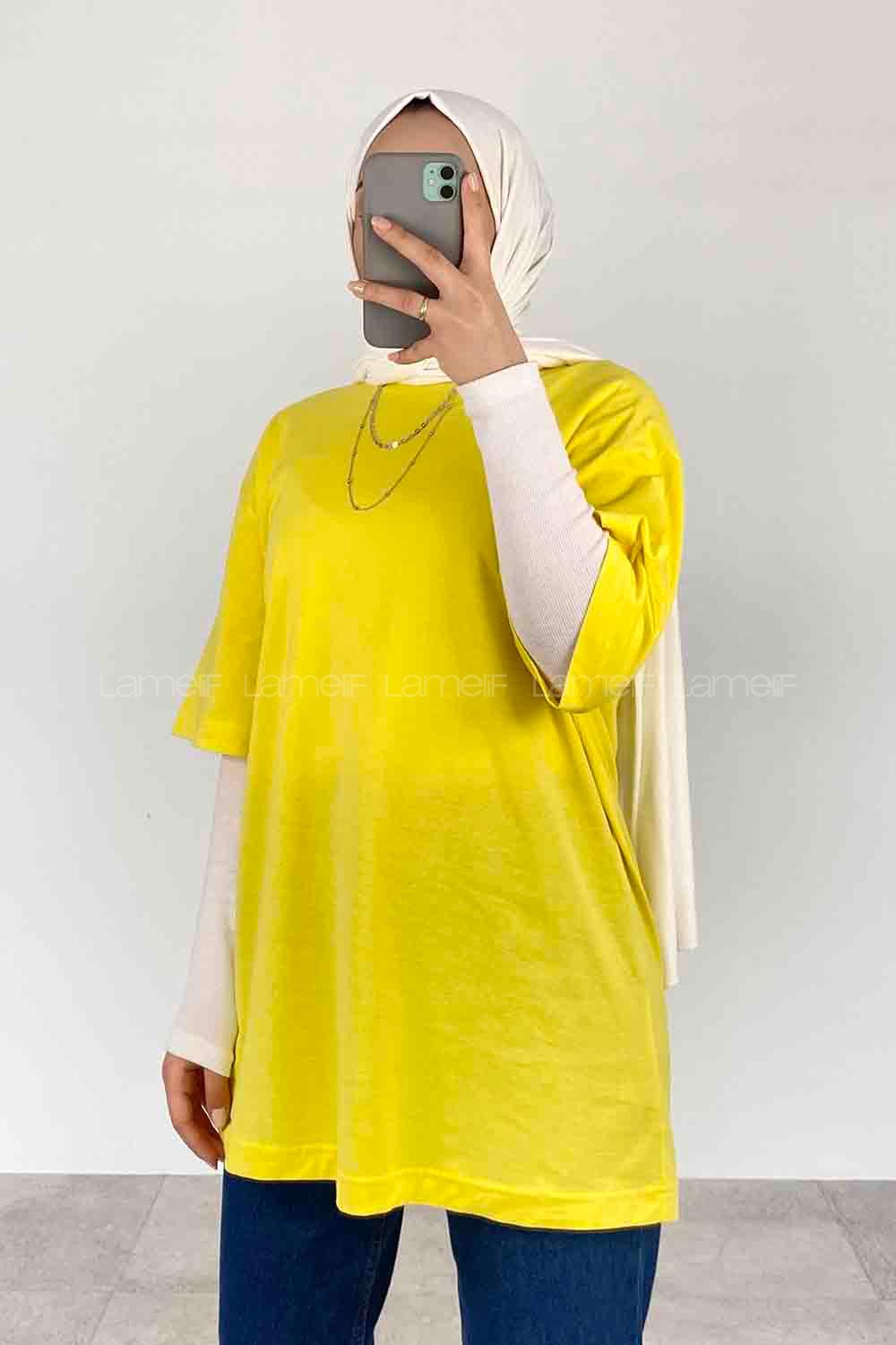 Yellow Crew Neck Short Arm Cotton Unprinted T-shirt