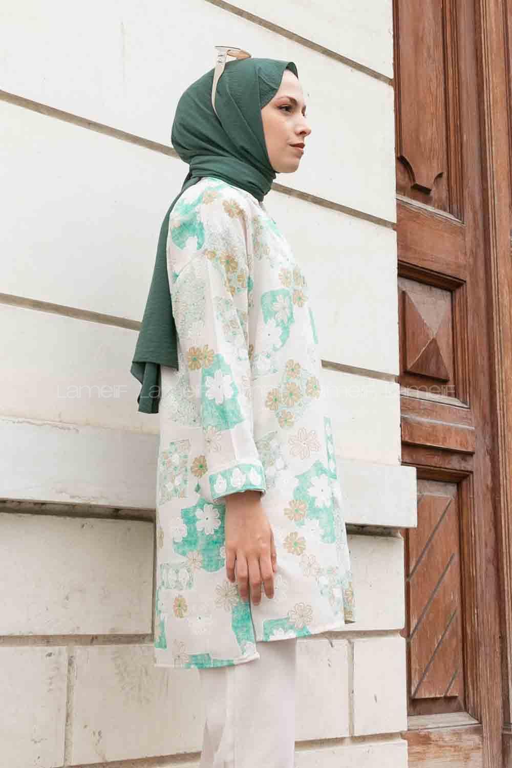 Green Shirt Collar Long Arm Buttoned Linen Regular Trousers Linen Suit