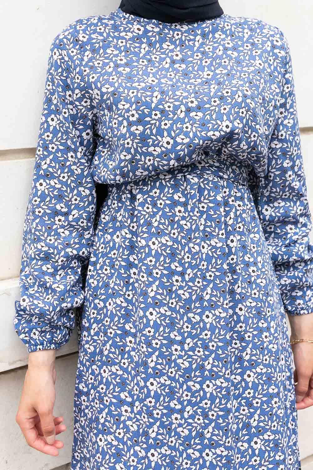 Indigo Crew Neck Viscose Fabric Printed Dresess