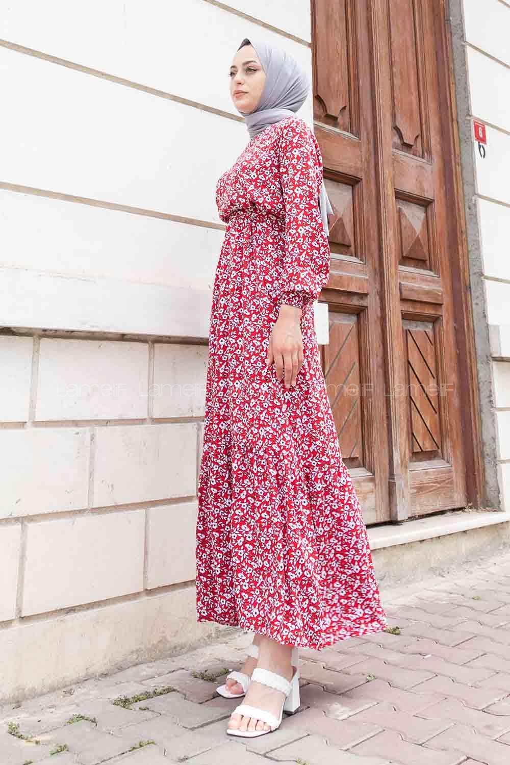 Red Crew Neck Viscose Fabric Printed Dresess