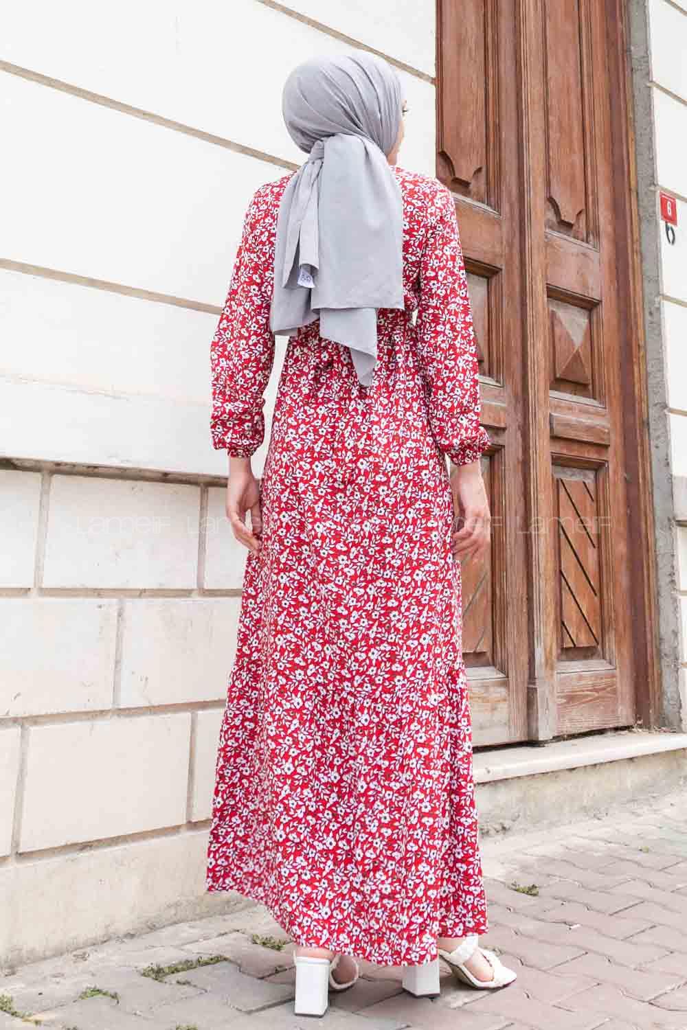 Red Crew Neck Viscose Fabric Printed Dresess