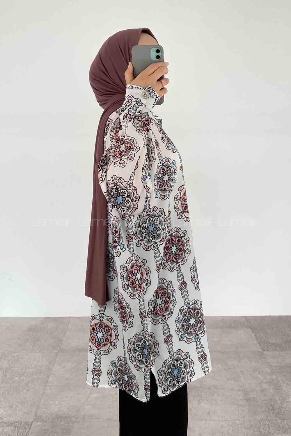 Ecru Shirt Collar Long Arm Cotton Printed Shirt