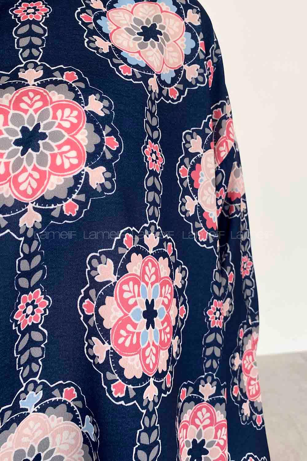 Navy Blue Shirt Collar Long Arm Cotton Printed Shirt