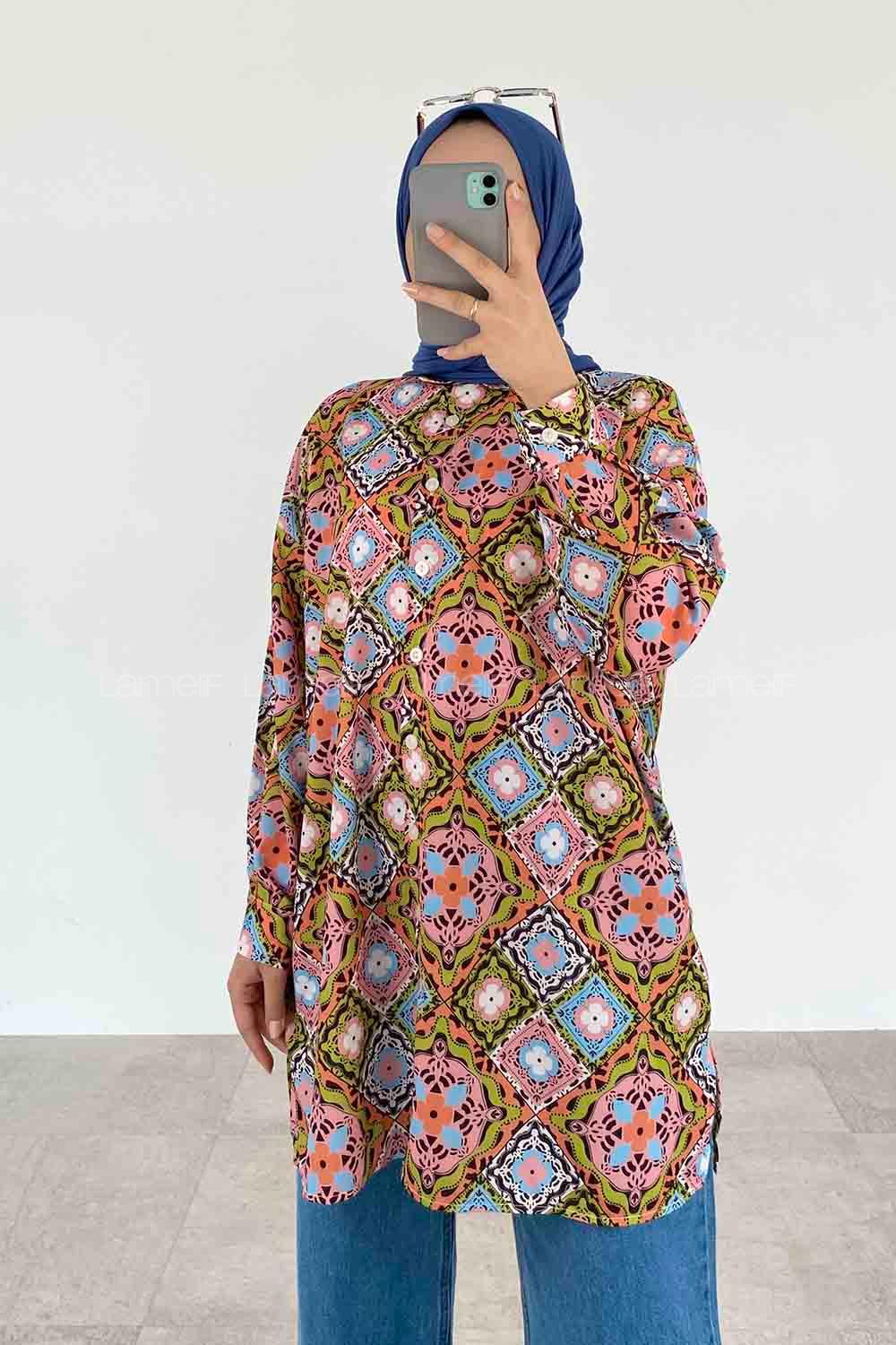 Oil Green Shirt Collar Long Arm Viscose Fabric Printed Shirt