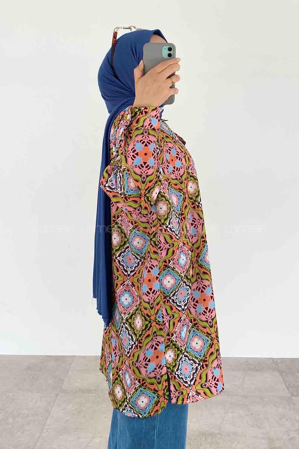 Oil Green Shirt Collar Long Arm Viscose Fabric Printed Shirt