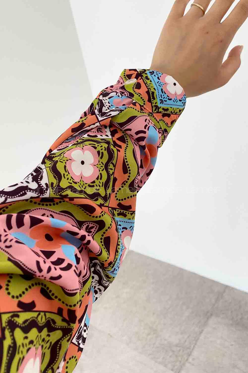 Oil Green Shirt Collar Long Arm Viscose Fabric Printed Shirt