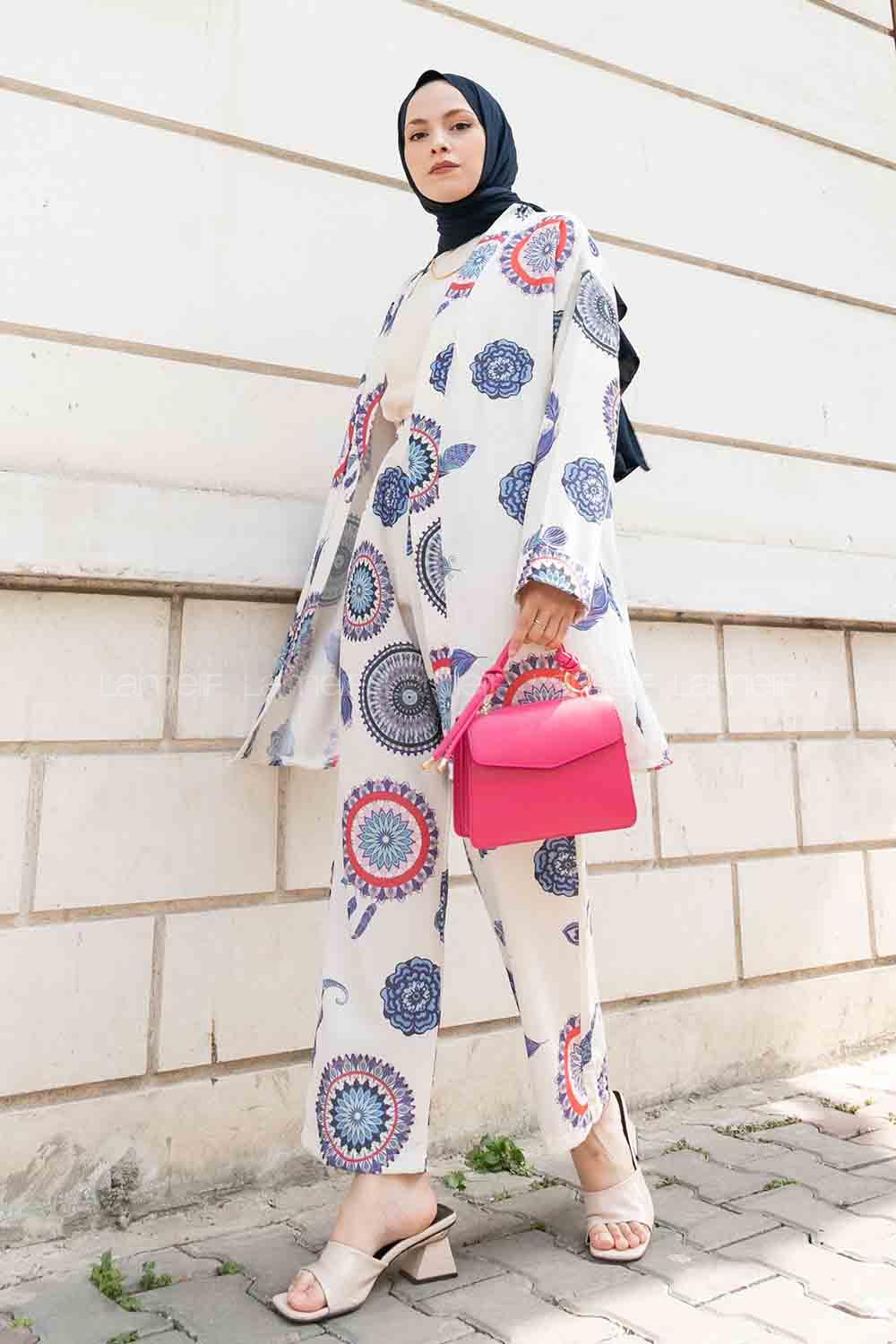 Indigo Normal Neck Long Arm Belted Linen Viscose Fabric Regular Trousers Linen Suit