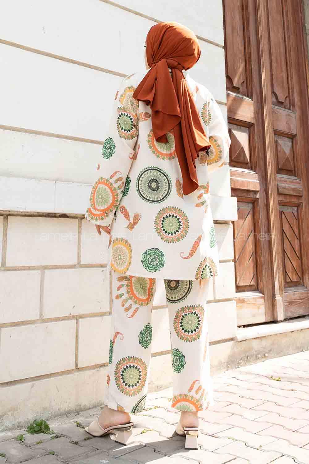 Green Normal Neck Long Arm Belted Linen Viscose Fabric Regular Trousers Linen Suit