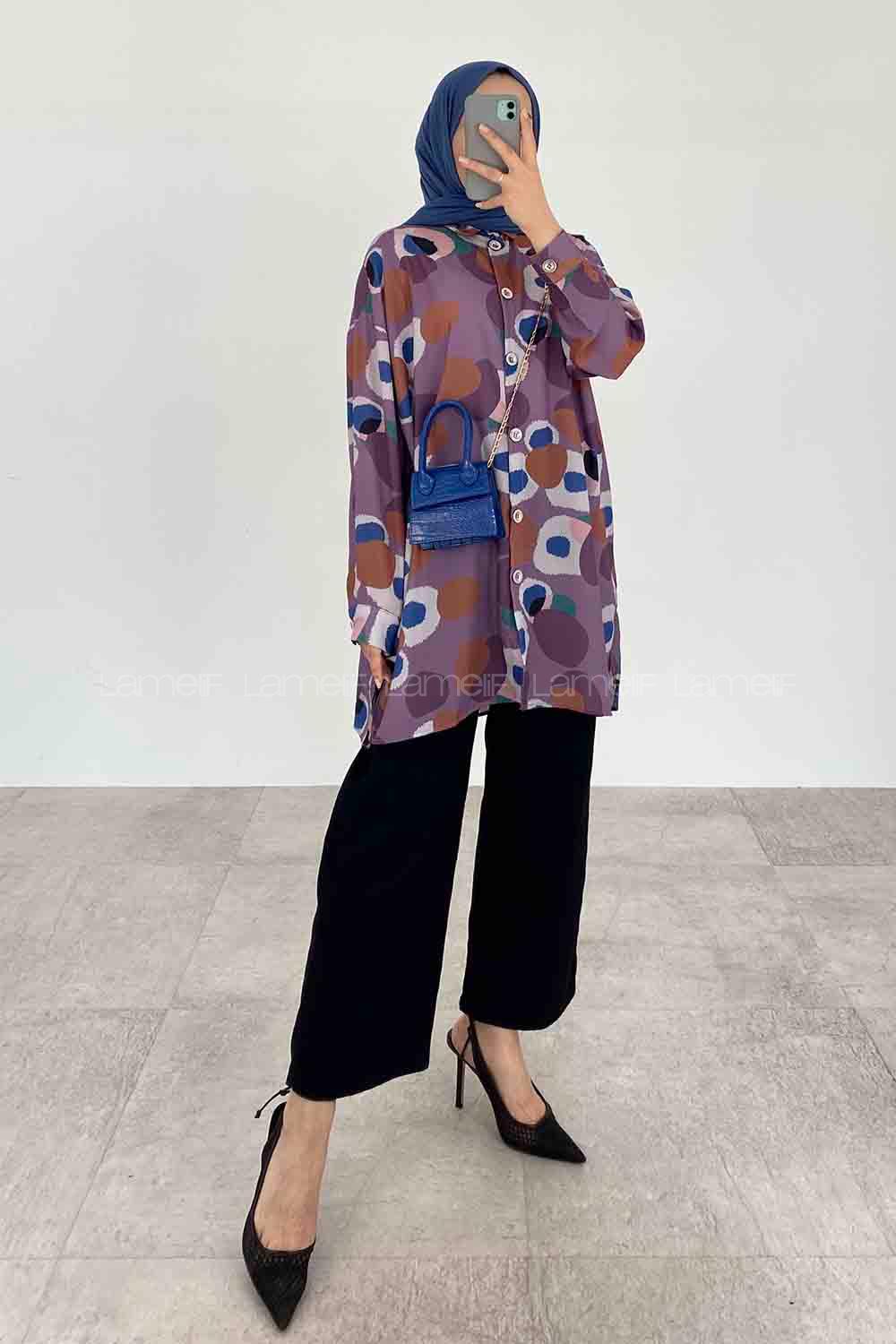 Lilac Shirt Collar Long Arm Cotton Printed Shirt