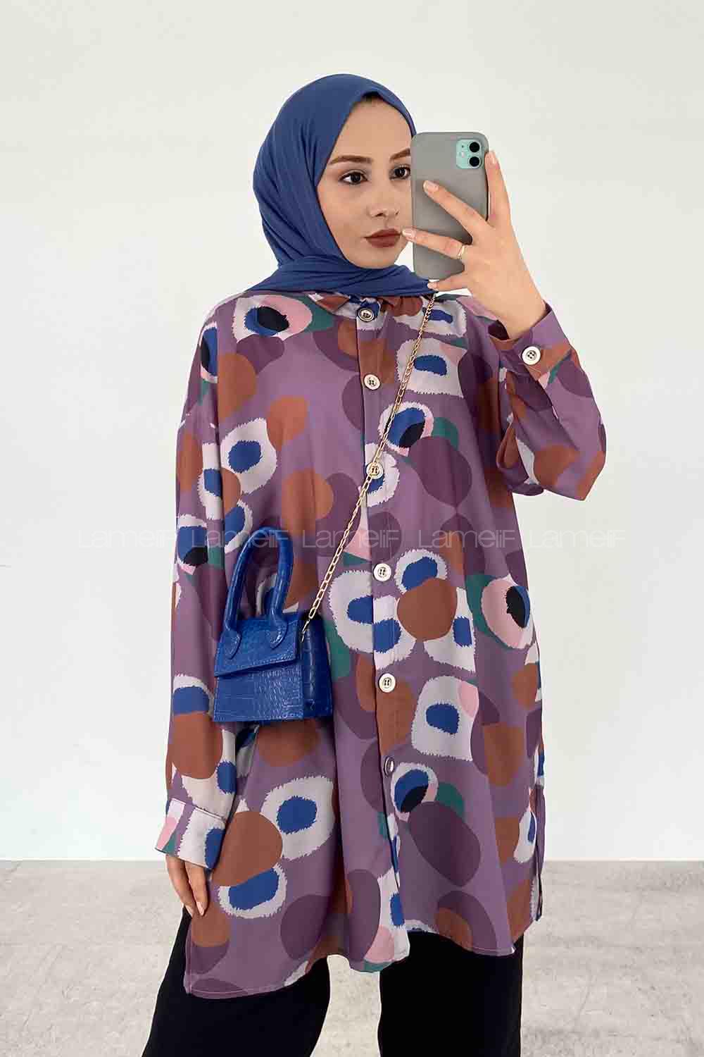 Lilac Shirt Collar Long Arm Cotton Printed Shirt