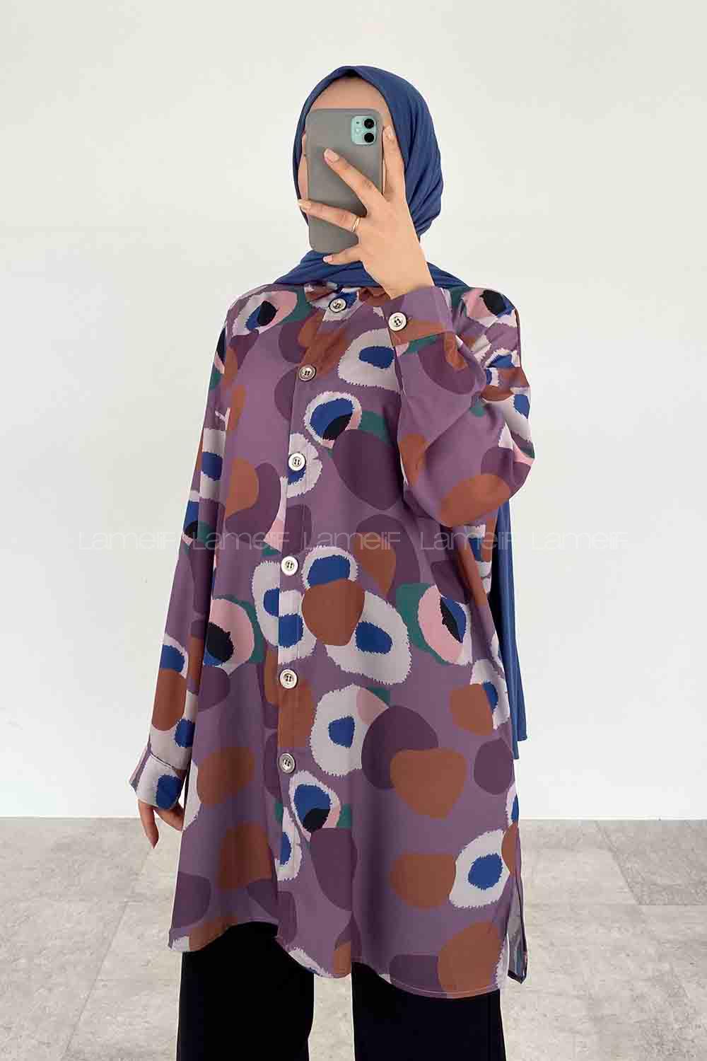 Lilac Shirt Collar Long Arm Cotton Printed Shirt