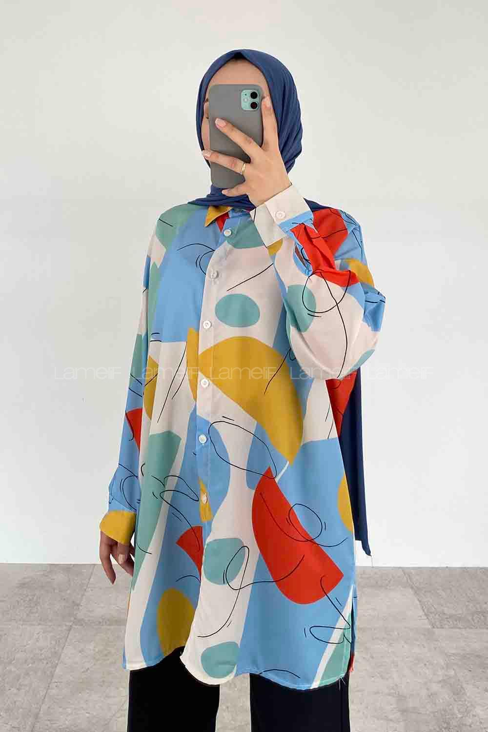 Blue Shirt Collar Long Arm Viscose Fabric Printed Shirt