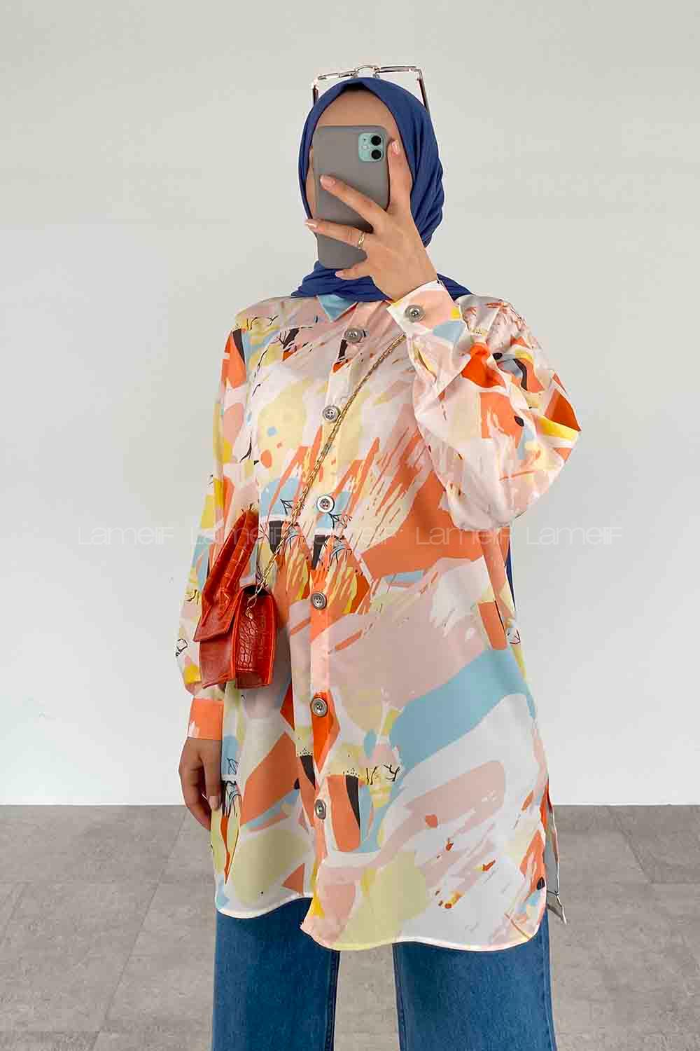 Orange Shirt Collar Long Arm Cotton Printed Shirt