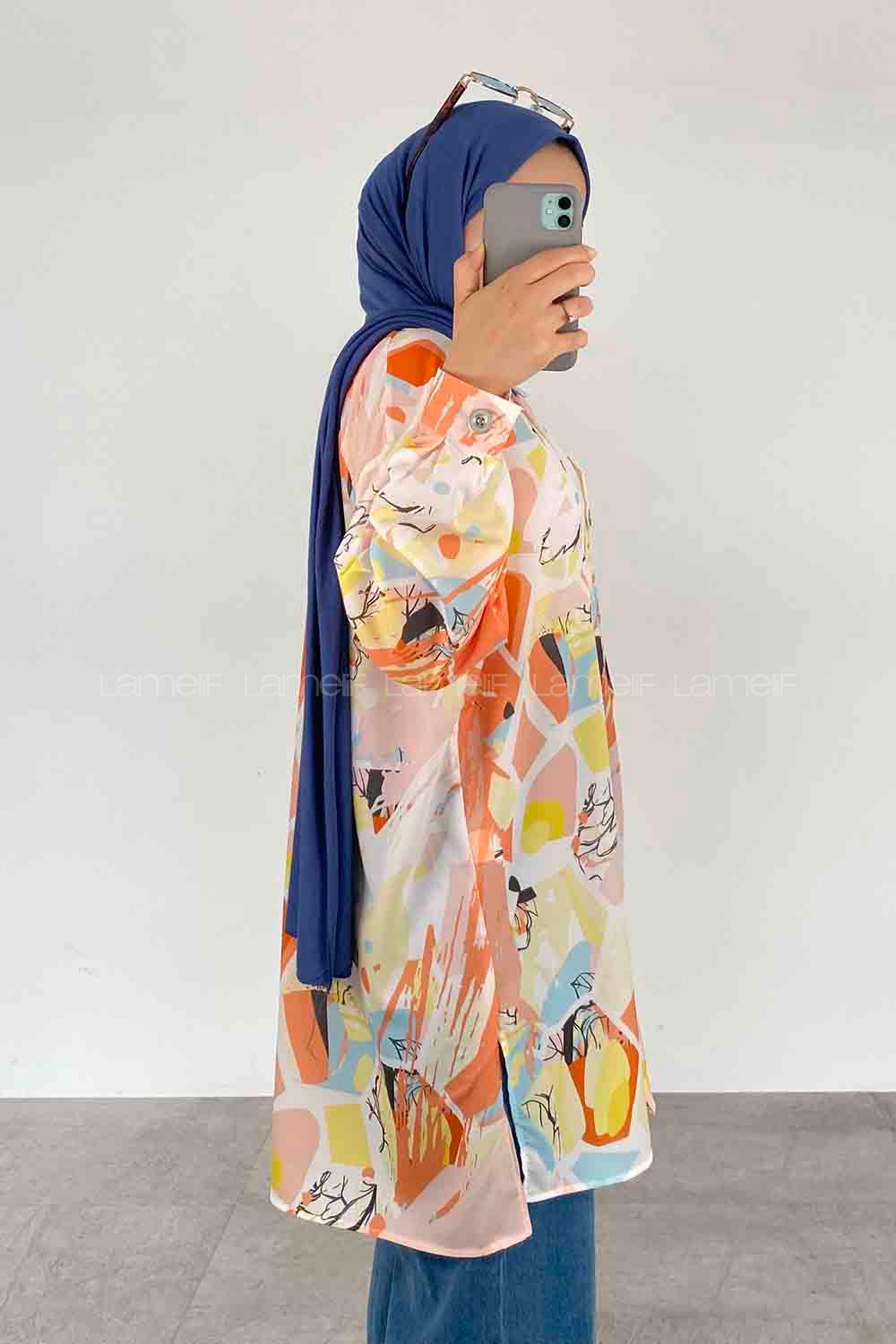 Orange Shirt Collar Long Arm Cotton Printed Shirt