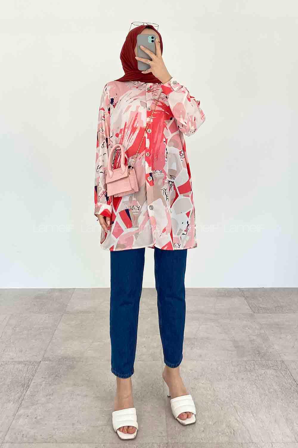 Powder Shirt Collar Long Arm Cotton Printed Shirt