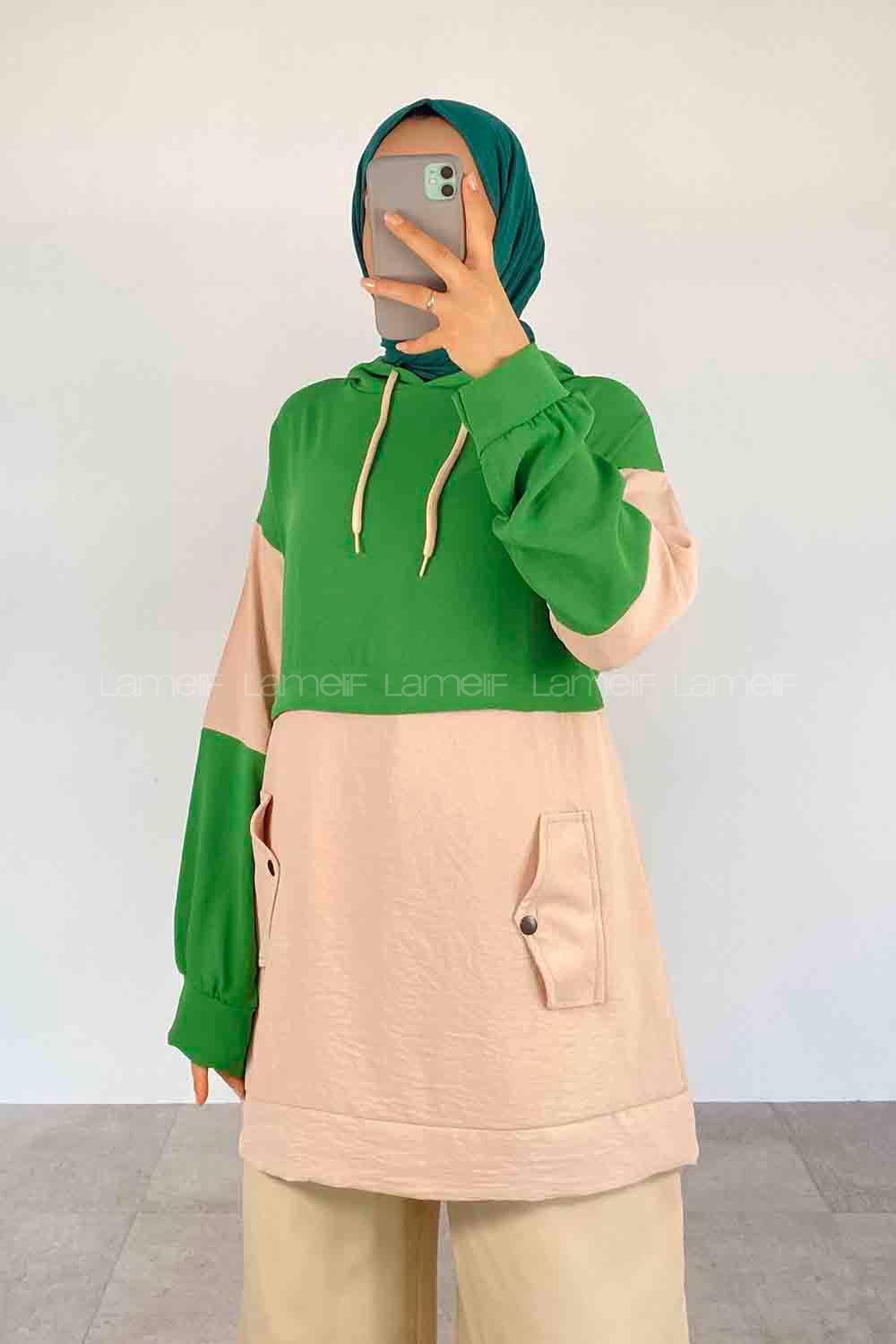 Green-1 Hood Neck Ayrobin Unprinted Tunic