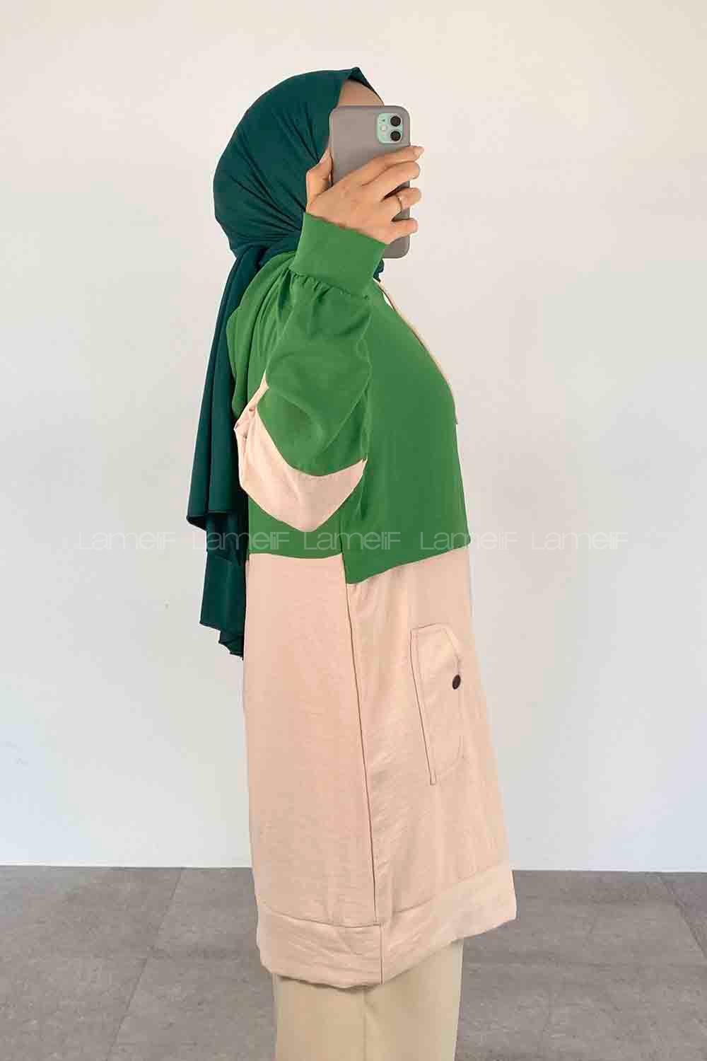 Green-1 Hood Neck Ayrobin Unprinted Tunic