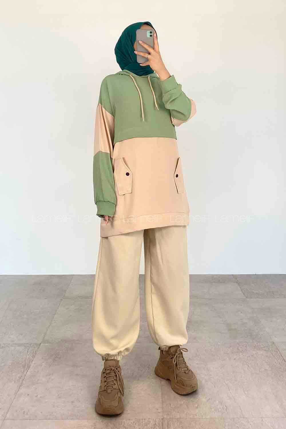 Plum Green Hood Neck Ayrobin Unprinted Tunic