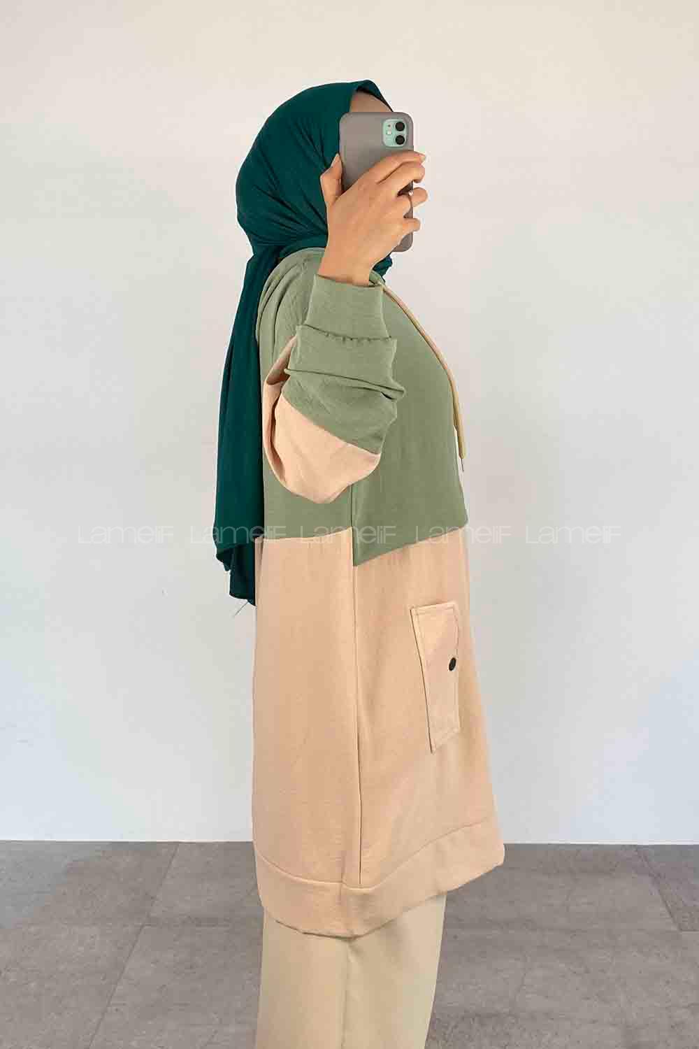 Plum Green Hood Neck Ayrobin Unprinted Tunic
