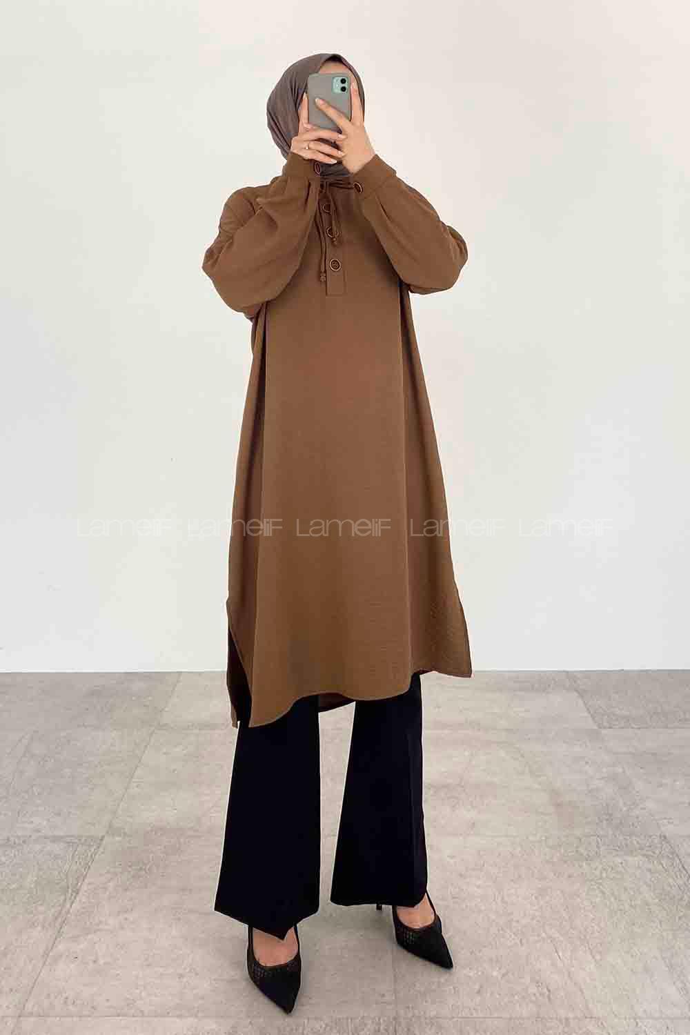 Brown Hood Neck Ayrobin Unprinted Tunic
