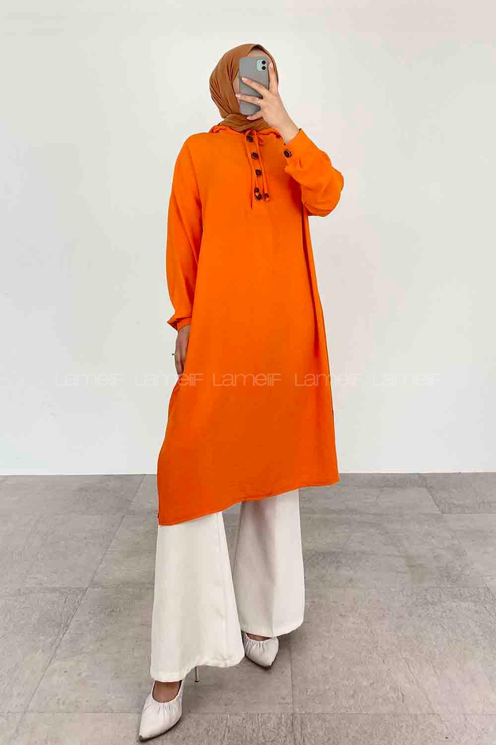 Orange Hood Neck Ayrobin Unprinted Tunic