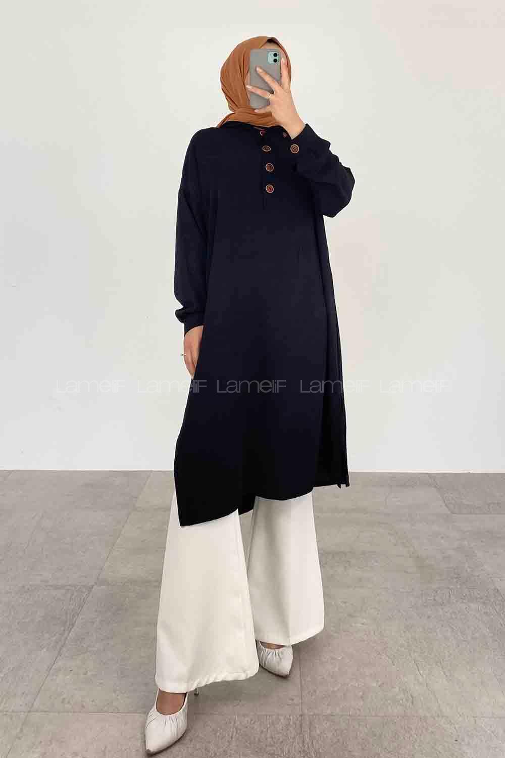 Black Hood Neck Ayrobin Unprinted Tunic