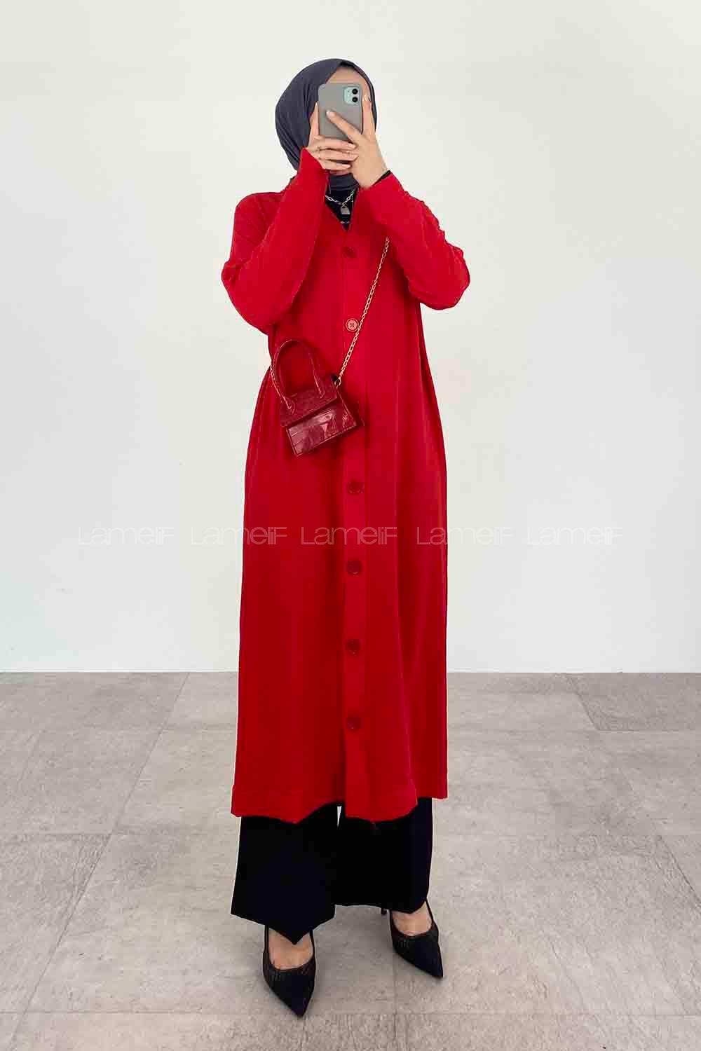 Red V Neck Long Arm Ayrobin Cardigan