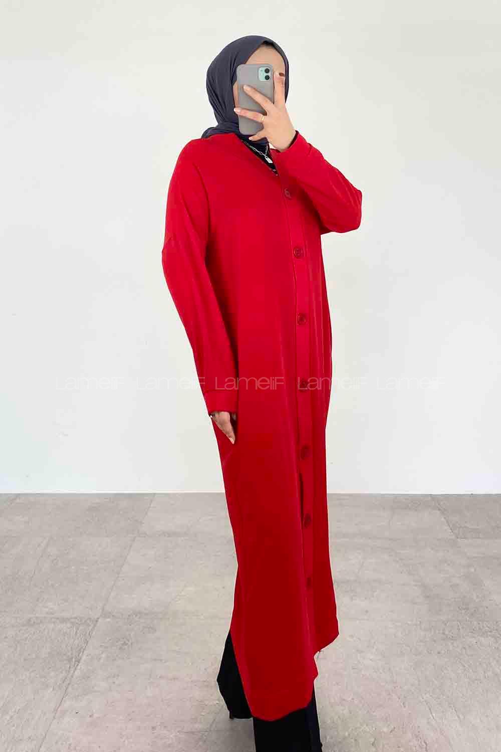 Red V Neck Long Arm Ayrobin Cardigan