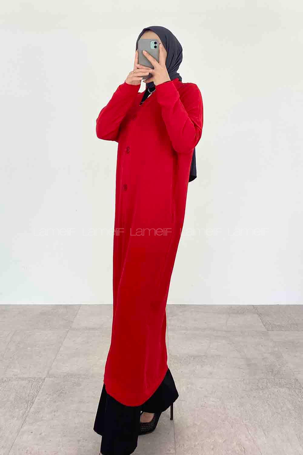 Red V Neck Long Arm Ayrobin Cardigan
