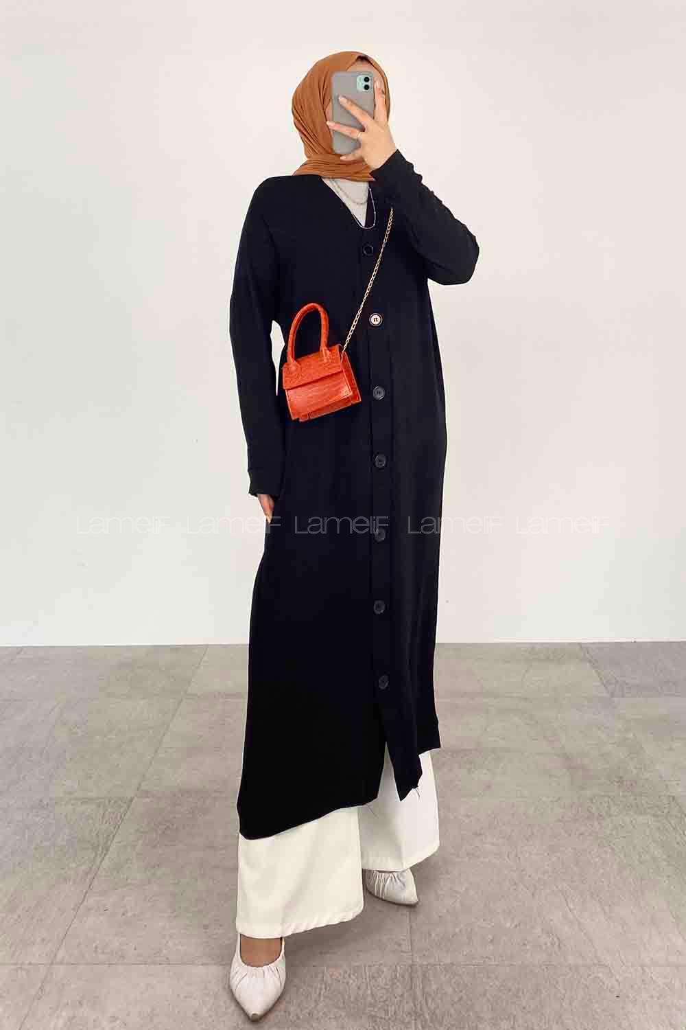 Black V Neck Long Arm Ayrobin Cardigan
