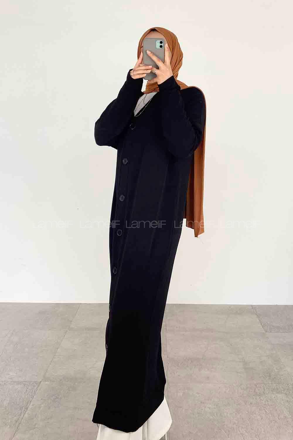 Black V Neck Long Arm Ayrobin Cardigan