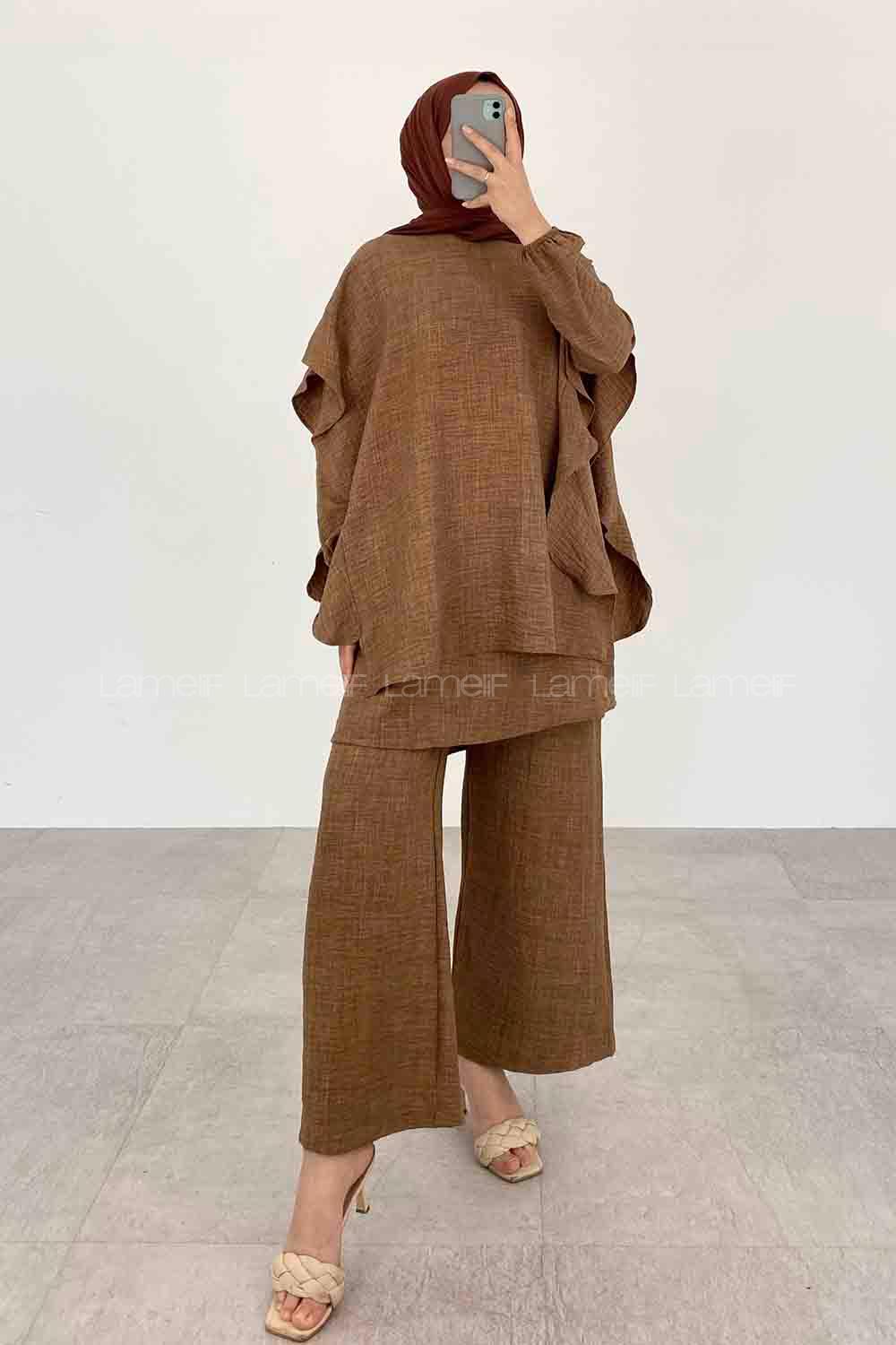 Brown Crew Neck Long Arm Ayrobin Regular Trousers Comfortable Suit