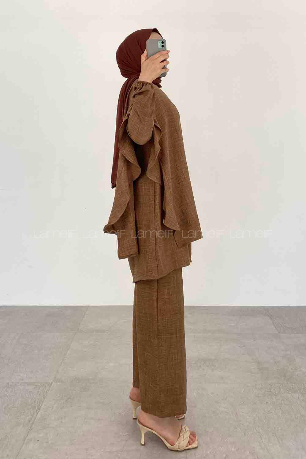 Brown Crew Neck Long Arm Ayrobin Regular Trousers Comfortable Suit
