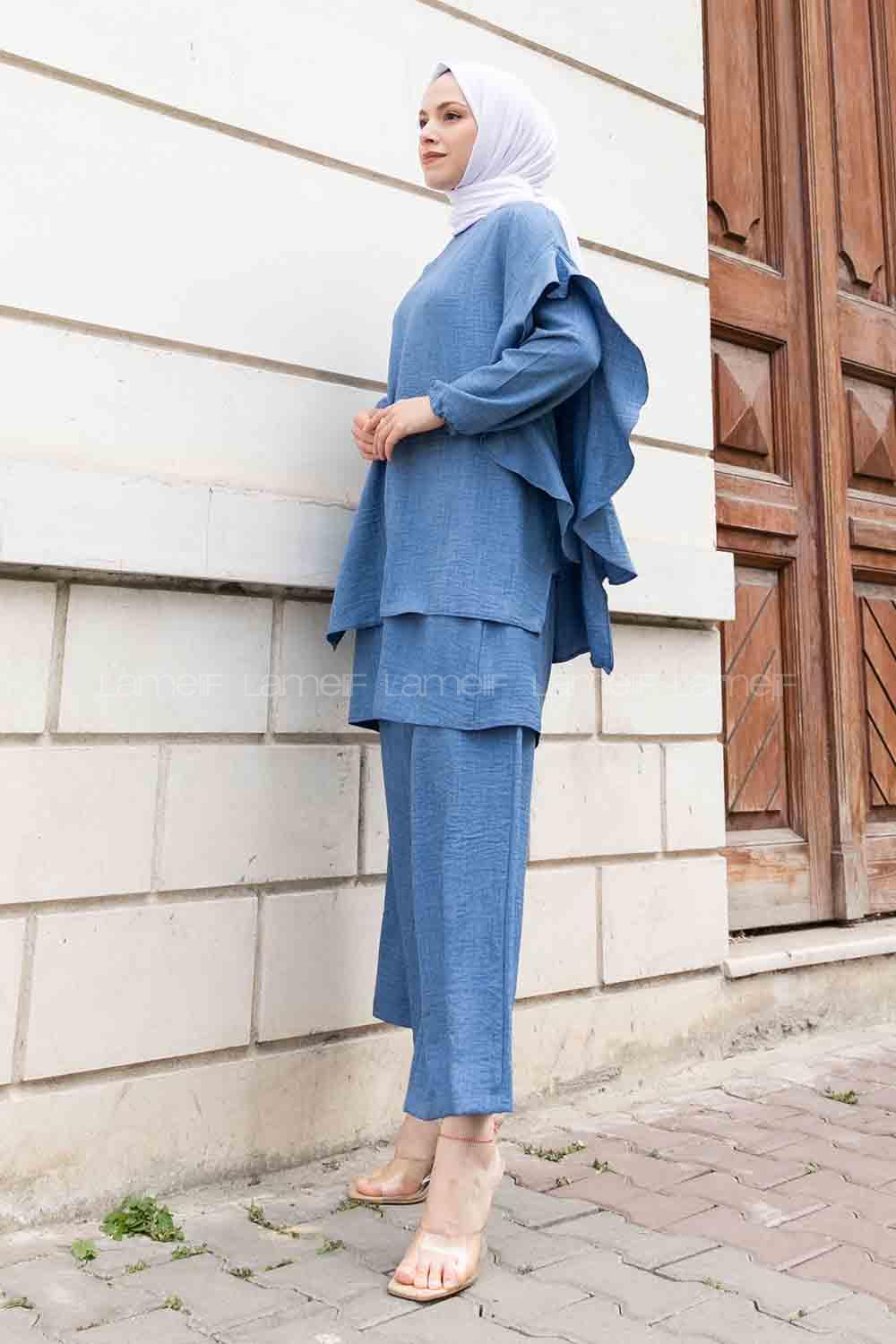Denim Blue Crew Neck Long Arm Ayrobin Regular Trousers Comfortable Suit