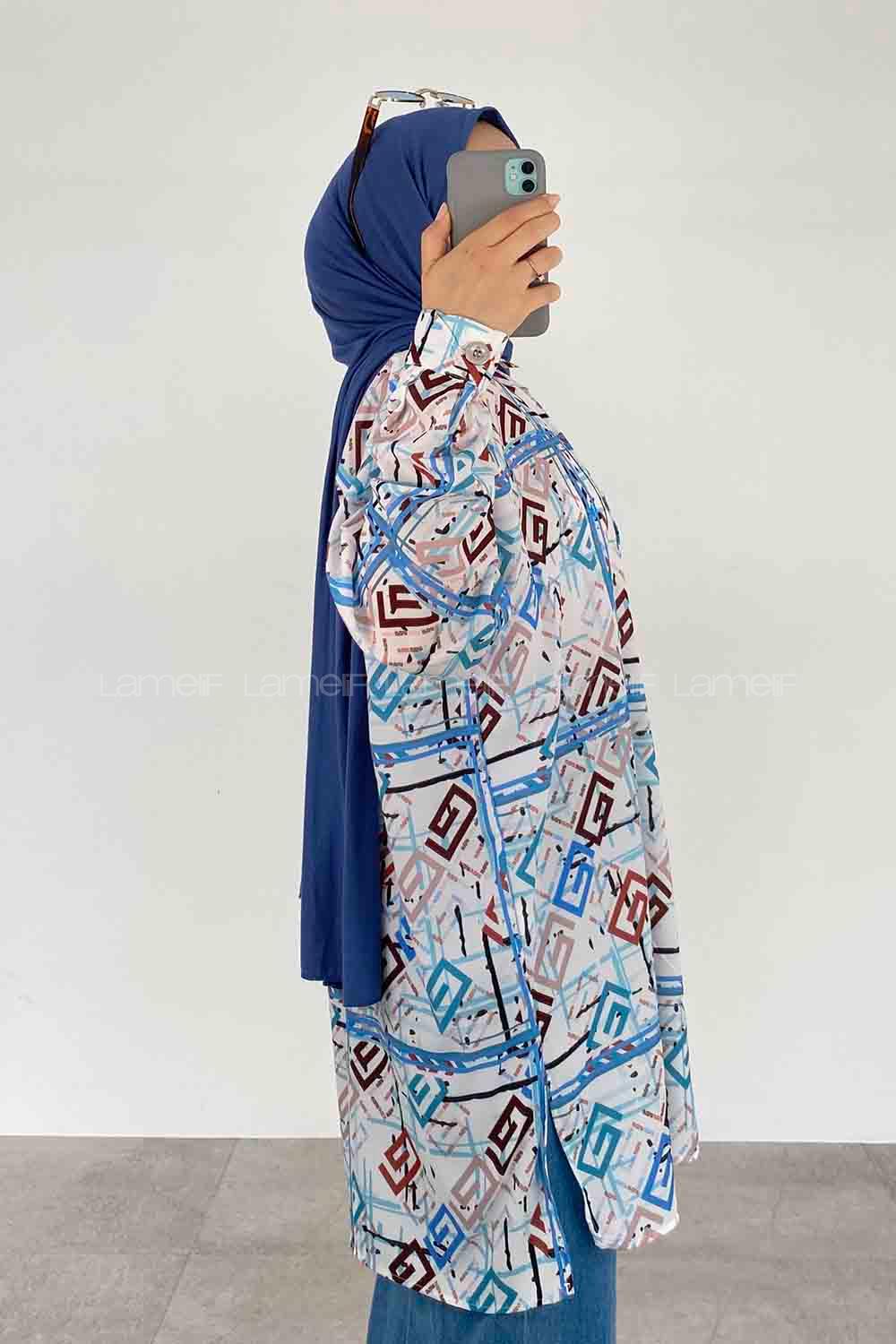 Blue Shirt Collar Long Arm Cotton Printed Shirt