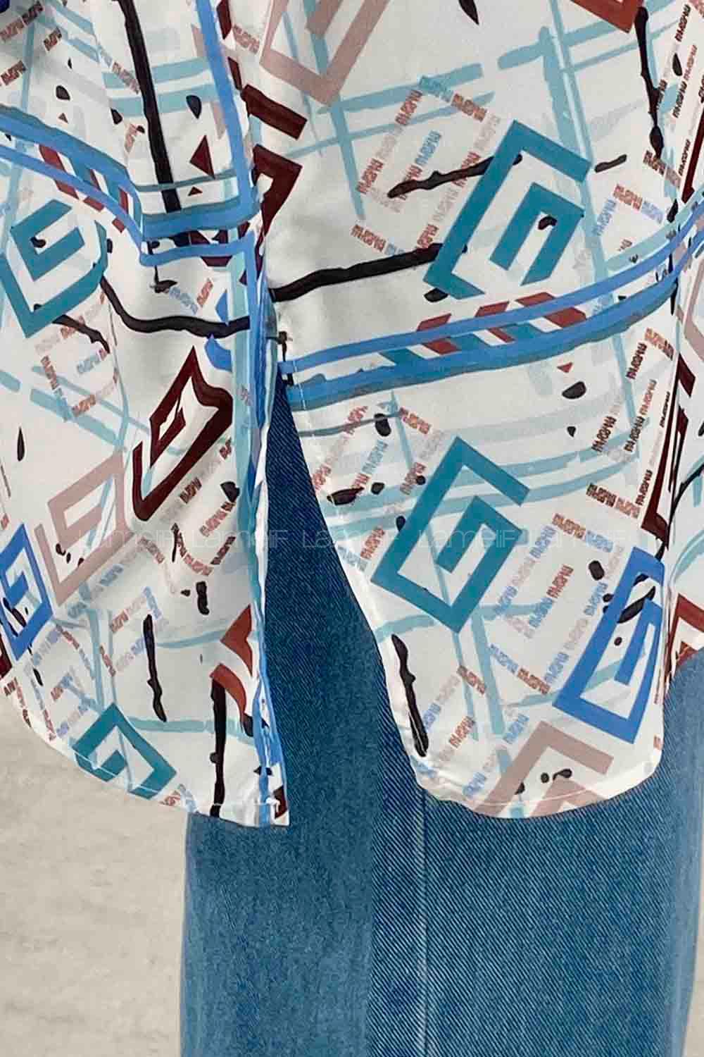 Blue Shirt Collar Long Arm Cotton Printed Shirt