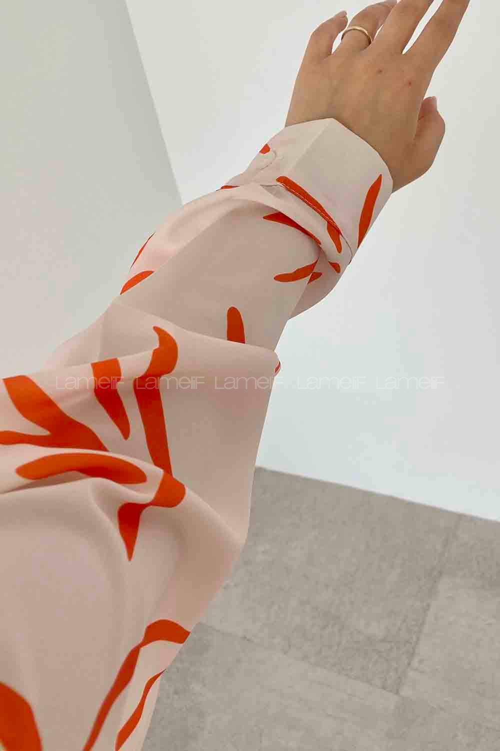 Orange Shirt Collar Long Arm Viscose Fabric Printed Shirt
