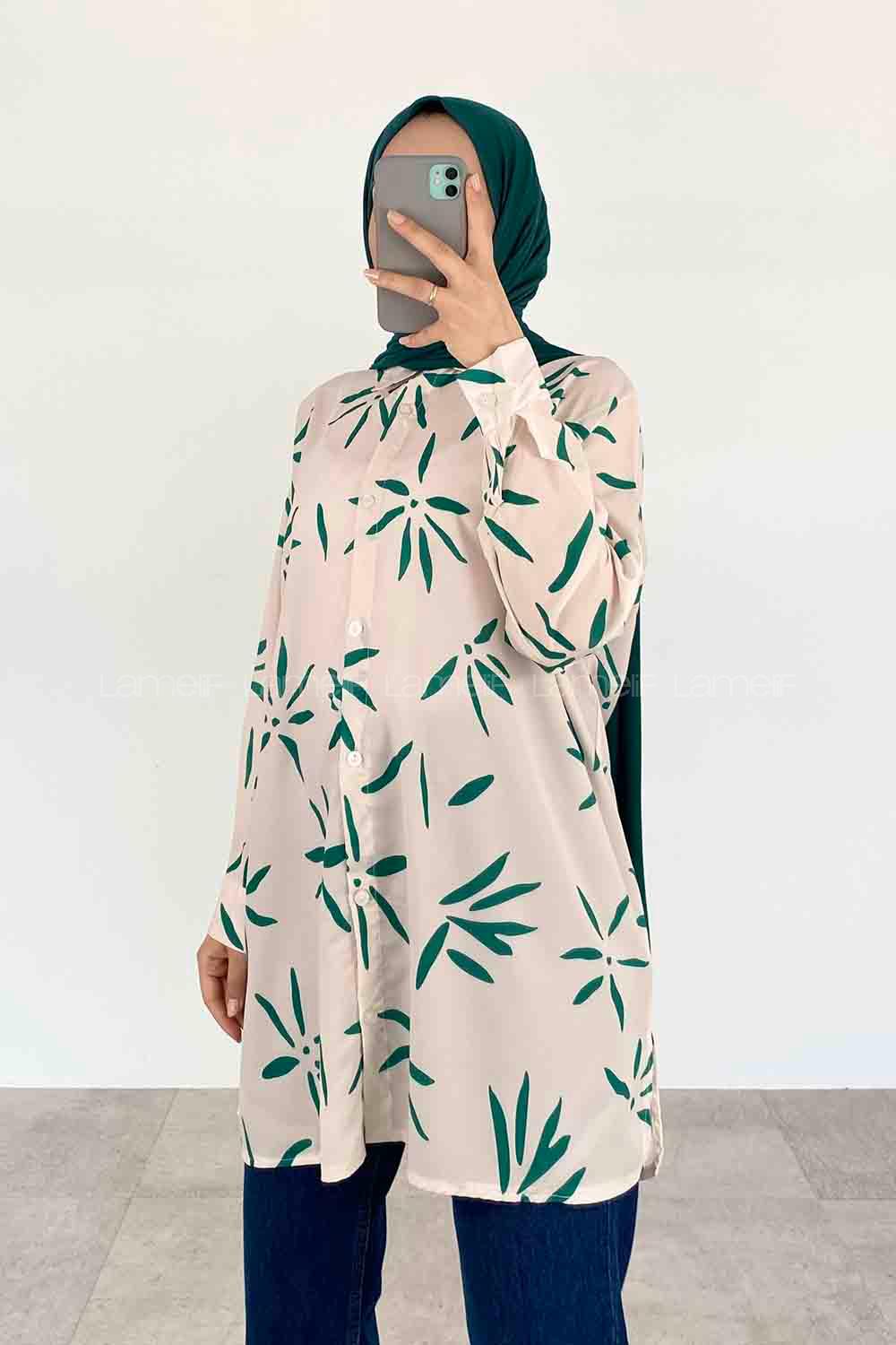 Green Shirt Collar Long Arm Viscose Fabric Printed Shirt