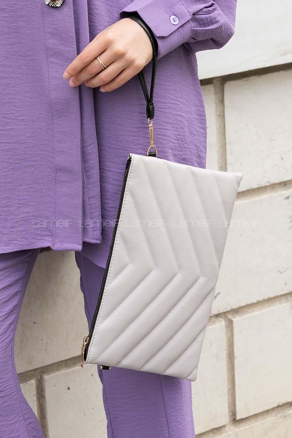 Light Grey Buckle Skin Hand Bag Bag