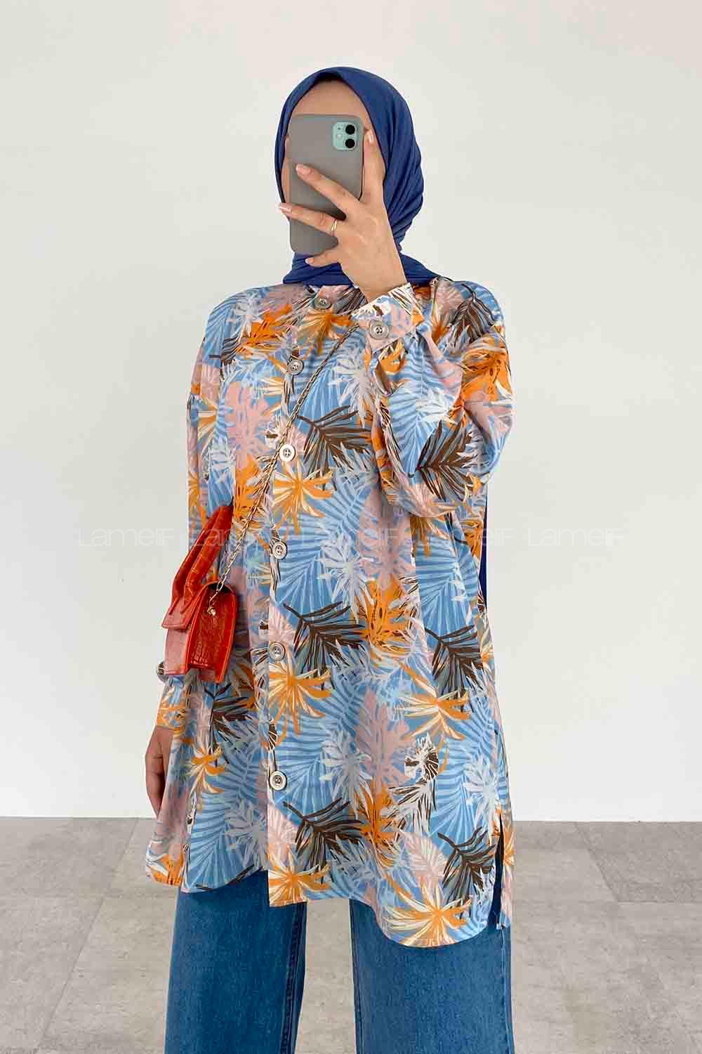 Blue Shirt Collar Long Arm Cotton Printed Shirt