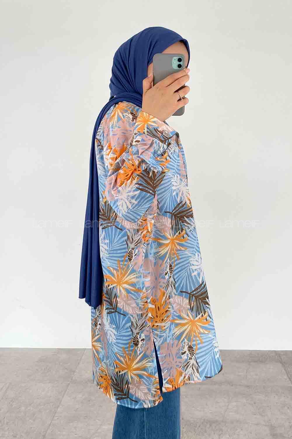 Blue Shirt Collar Long Arm Cotton Printed Shirt