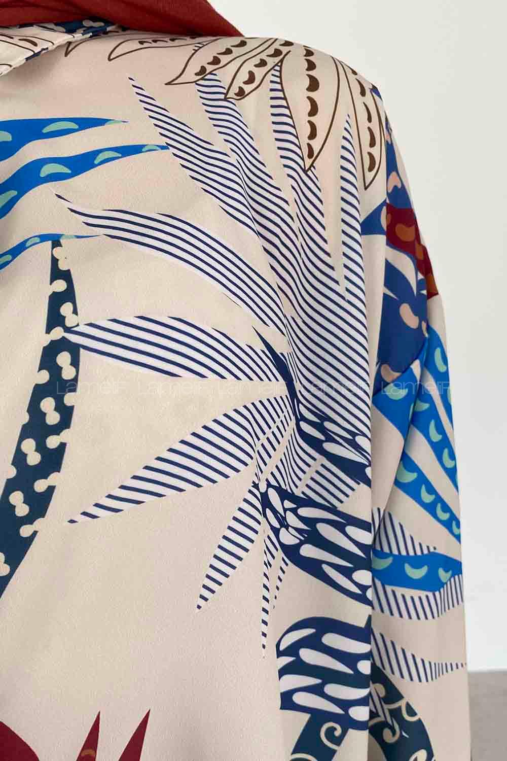 Blue Ecru Shirt Collar Long Arm Cotton Printed Shirt